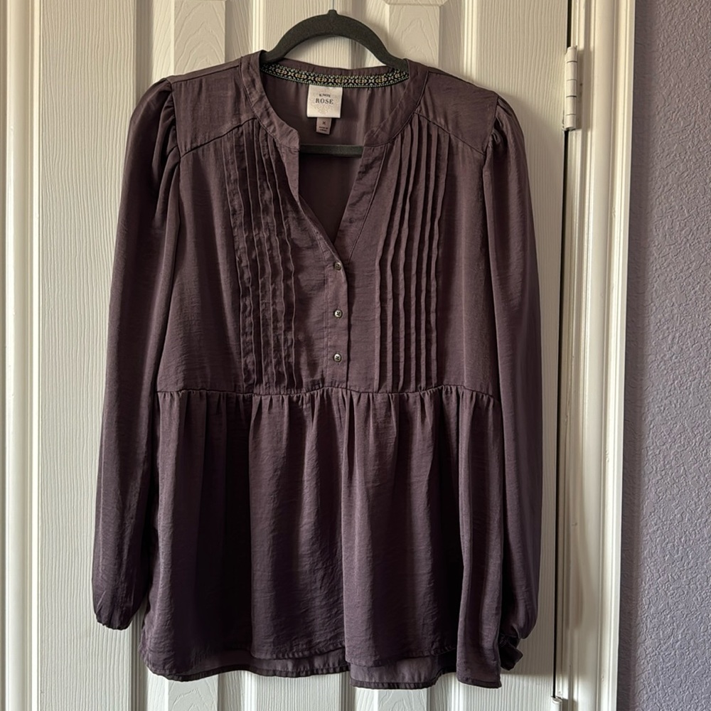 Knox Rose Dark Purple Long Sleeve Blouse